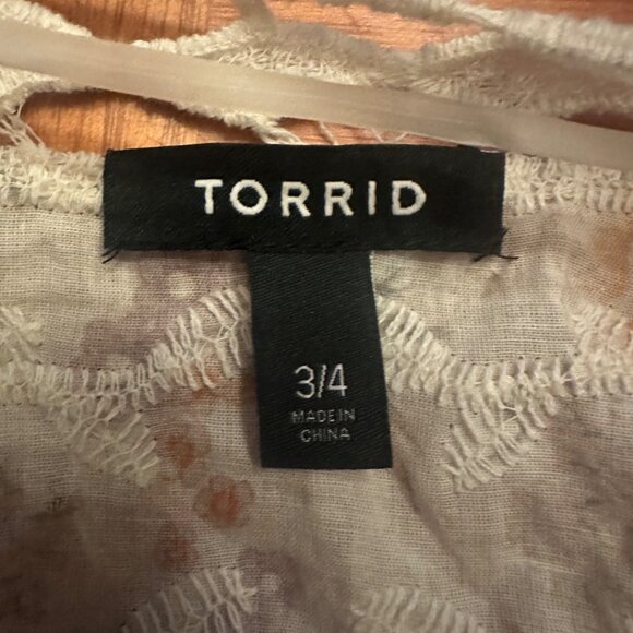 Torrid Floral Lace Open-Front Kimono 3/4 Size 100% Cotton Lightweight Boho Style - Picture 3 of 6